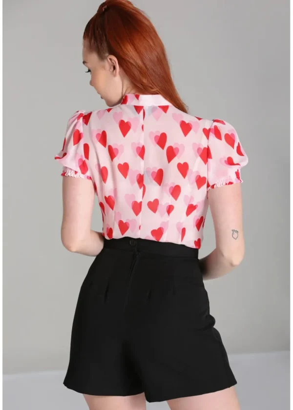 Hell Bunny Aphrodite Hearts 40's Blouse Pink
