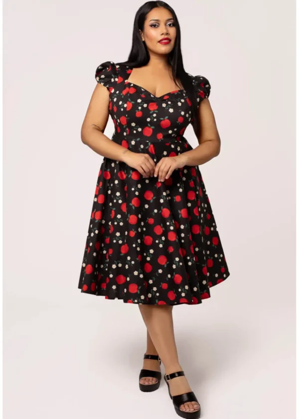 Hell Bunny Apple Pie 40's Swing Dress Black