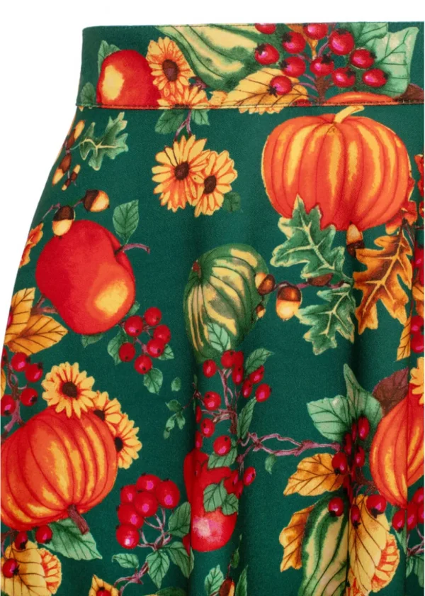 Hell Bunny Autumn Pumpkin 40's A-Line Skirt Green