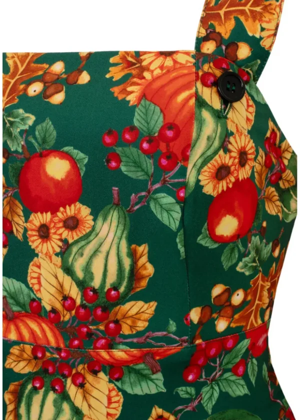 Hell Bunny Autumn Pumpkin 40's Pinafore Swing Dress Green