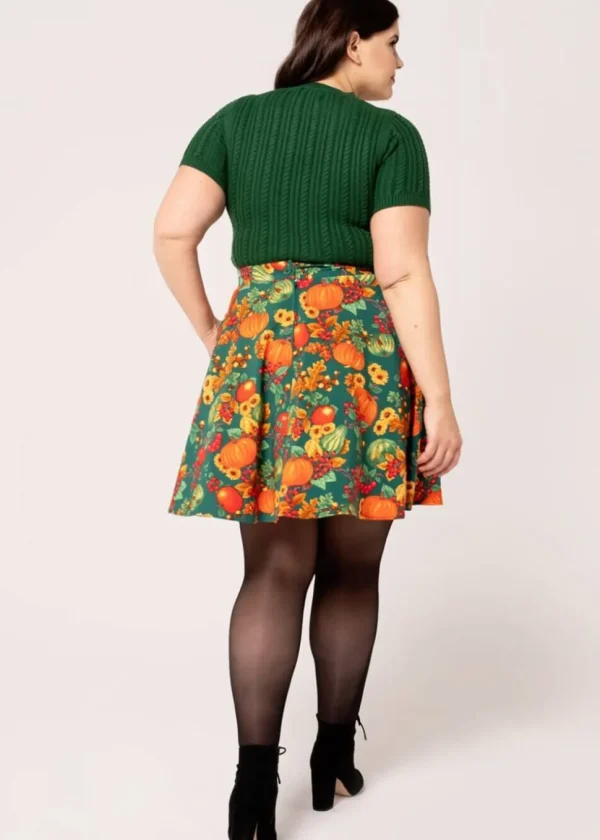 Hell Bunny Autumn Pumpkin 40's A-Line Skirt Green