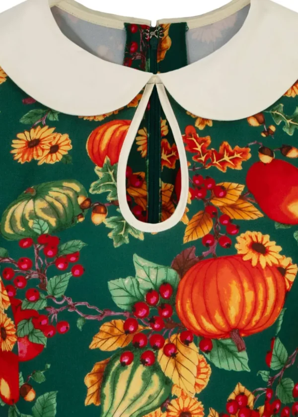 Hell Bunny Autumn Pumpkin 40's Mini Dress Green