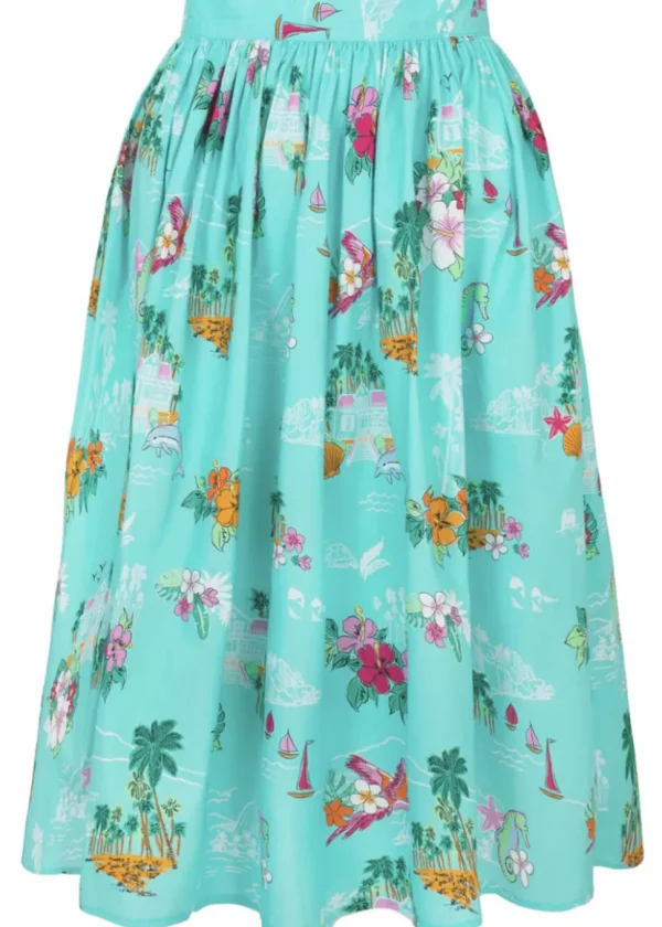 Hell Bunny Ayanna Tiki 50's Swing Skirt Aqua
