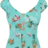 Hell Bunny Ayanna Tiki 50's Top Aqua Blue