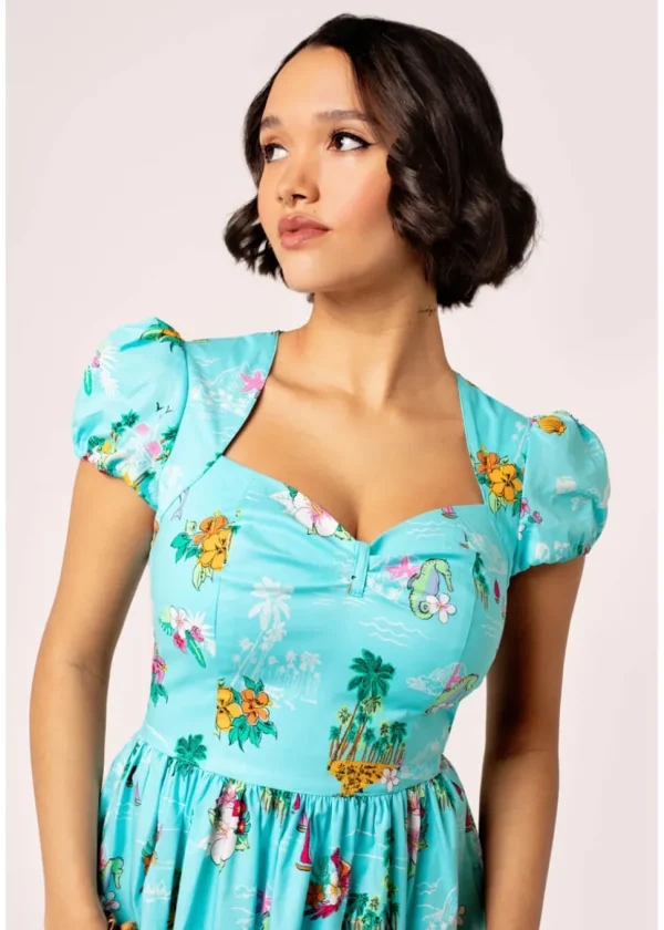 Hell Bunny Ayanna Tiki 50's Swing Dress Aqua