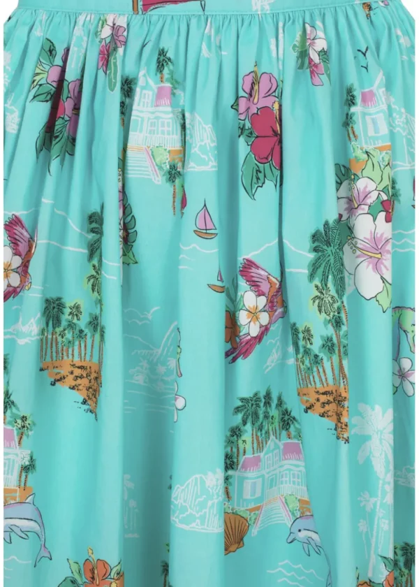 Hell Bunny Ayanna Tiki 50's Swing Skirt Aqua