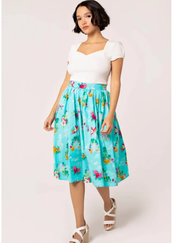 Hell Bunny Ayanna Tiki 50's Swing Skirt Aqua