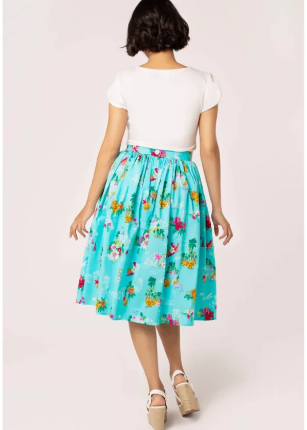 Hell Bunny Ayanna Tiki 50's Swing Skirt Aqua