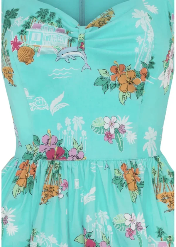 Hell Bunny Ayanna Tiki 50's Swing Dress Aqua