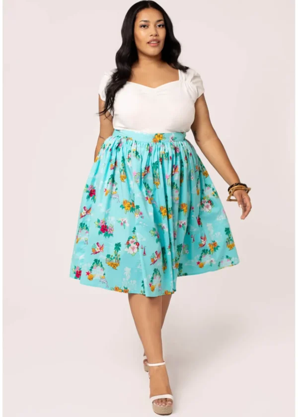 Hell Bunny Ayanna Tiki 50's Swing Skirt Aqua