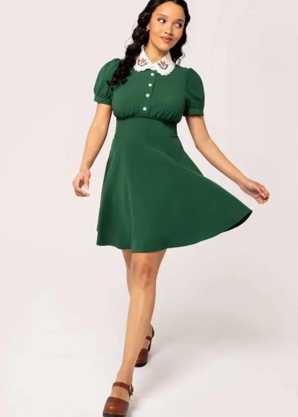 Hell Bunny Basil Fox Mini Dress Green