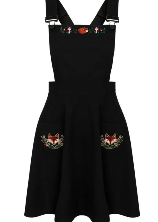 Hell Bunny Basil Fox 40's Pinafore Swing Dress Black