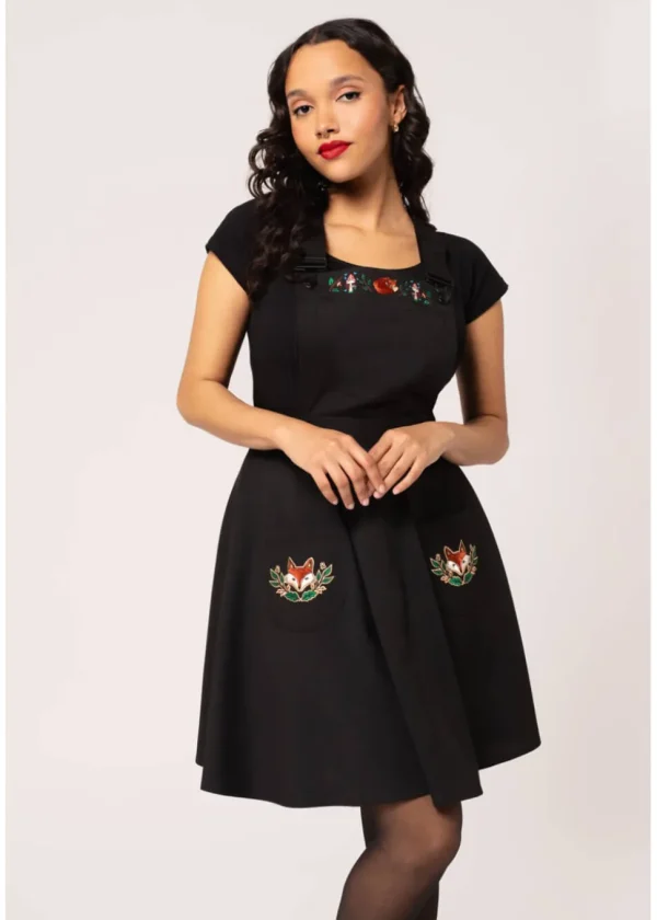 Hell Bunny Basil Fox 40's Pinafore Swing Dress Black