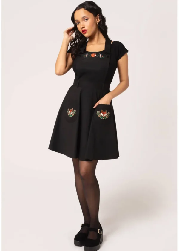 Hell Bunny Basil Fox 40's Pinafore Swing Dress Black