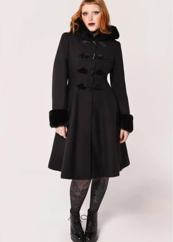 Hell Bunny Batilda Bat Duffel Coat Black