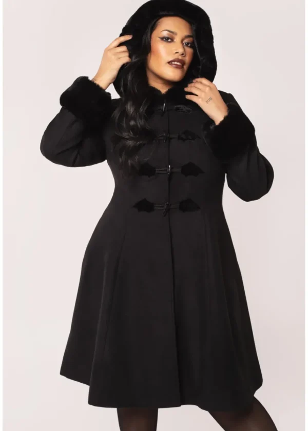 Hell Bunny Batilda Bat Duffel Coat Black