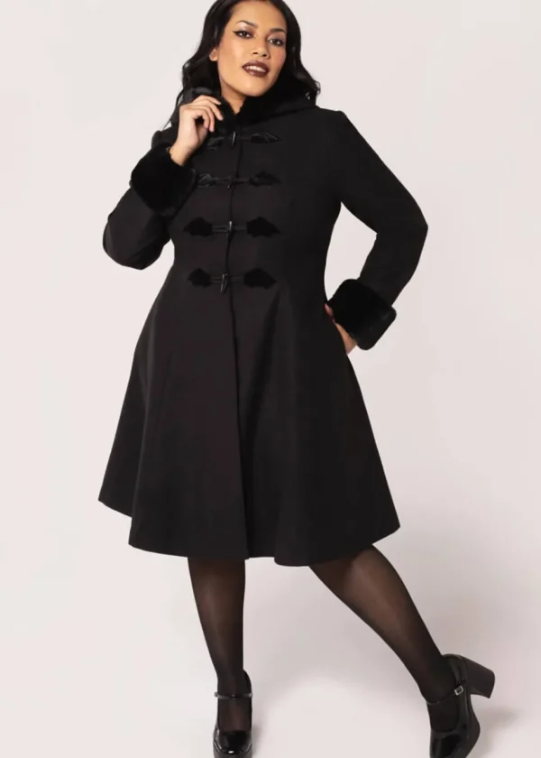 Hell Bunny Batilda Bat Duffel Coat Black