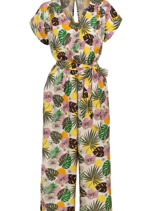 Hell Bunny Benita Tiki 50's Jumpsuit in Beige