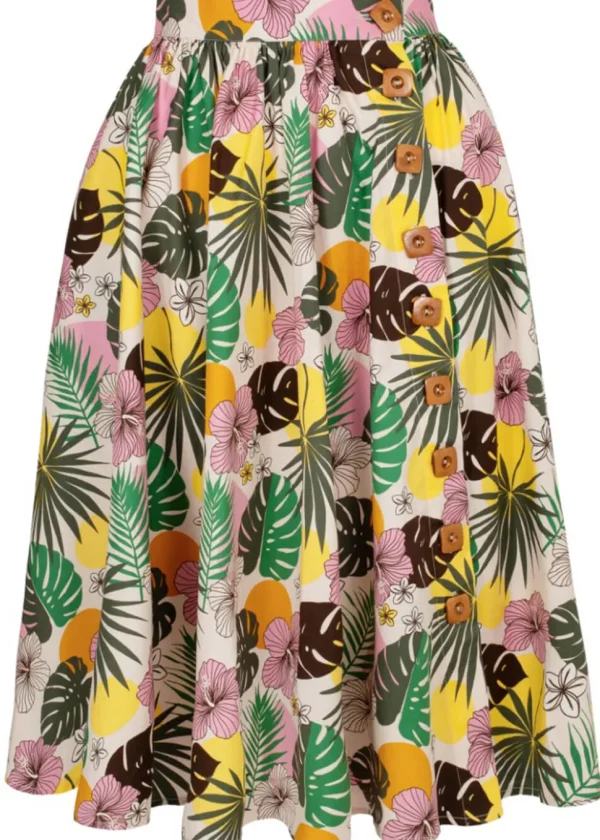 Hell Bunny Benita Tiki 50's Swing Skirt in Beige
