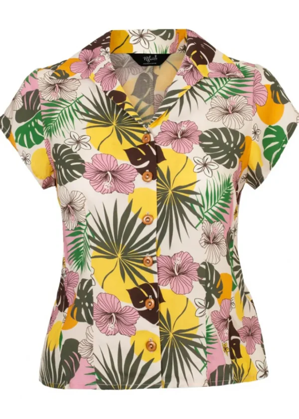 Hell Bunny Benita Tiki 50's Blouse Beige