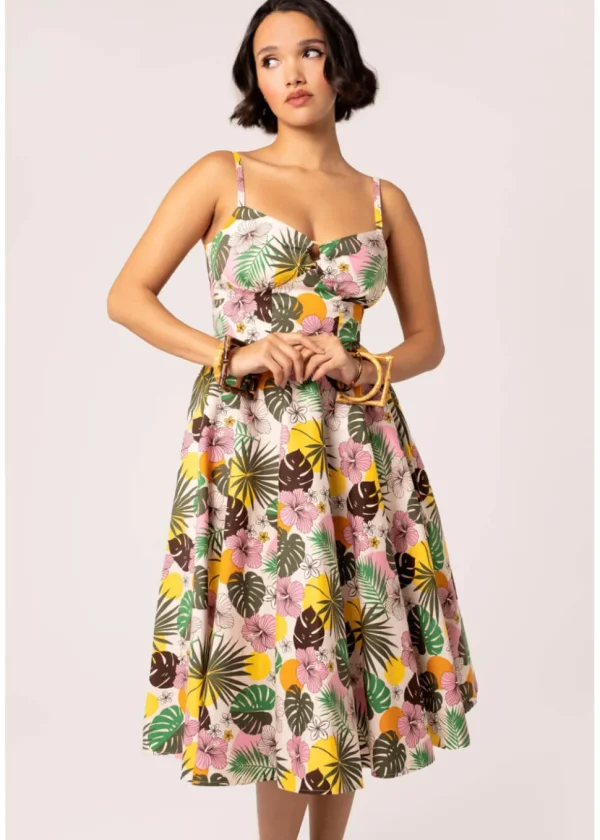 Hell Bunny Benita Tiki 50's Swing Dress in Beige