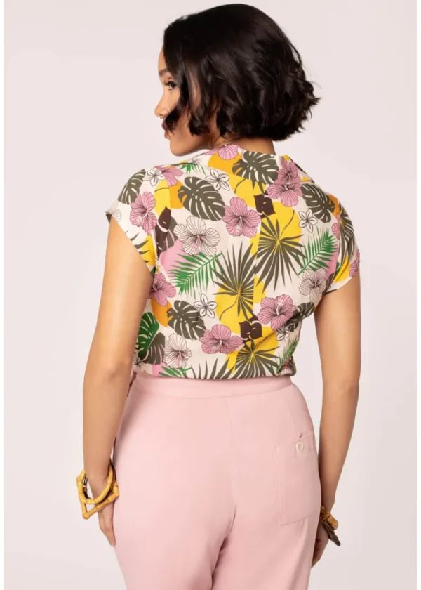 Hell Bunny Benita Tiki 50's Blouse Beige