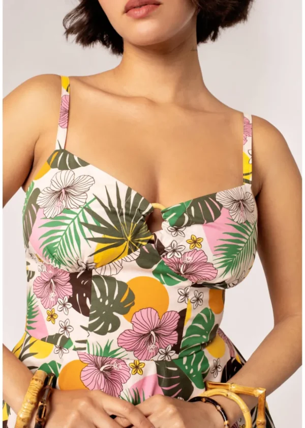 Hell Bunny Benita Tiki 50's Swing Dress in Beige