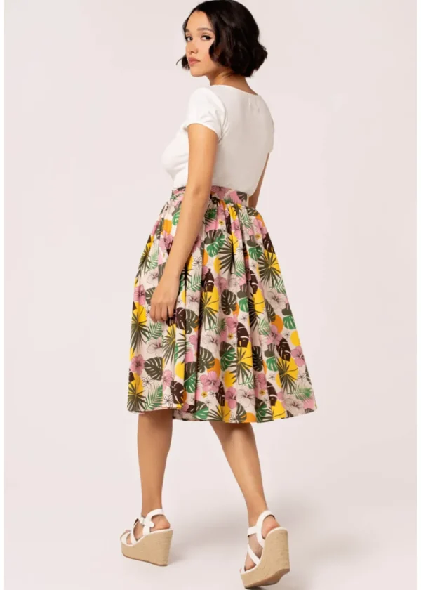 Hell Bunny Benita Tiki 50's Swing Skirt in Beige