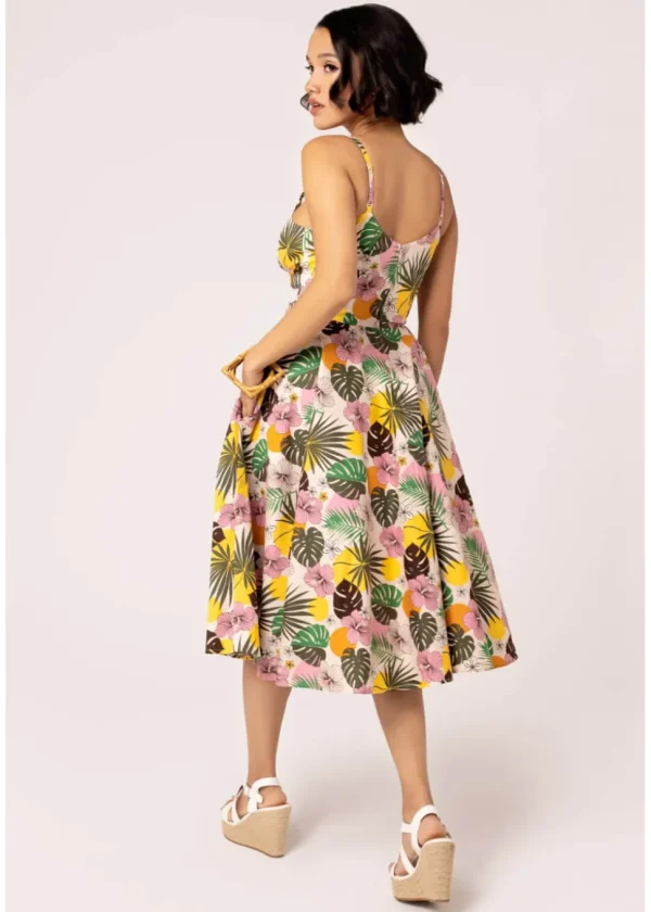 Hell Bunny Benita Tiki 50's Swing Dress in Beige