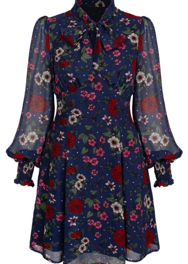 Hell Bunny Camellia Flowers 60's Mini Dress Navy