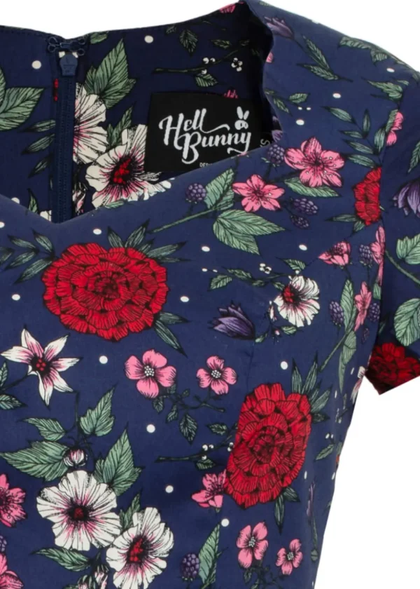 Hell Bunny Camellia Flowers 50's Midi Swing Dress Navy