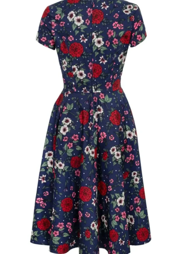 Hell Bunny Camellia Flowers 50's Midi Swing Dress Navy