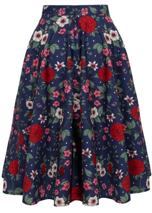 Hell Bunny Camellia Flowers 50's Swing Skirt Navy