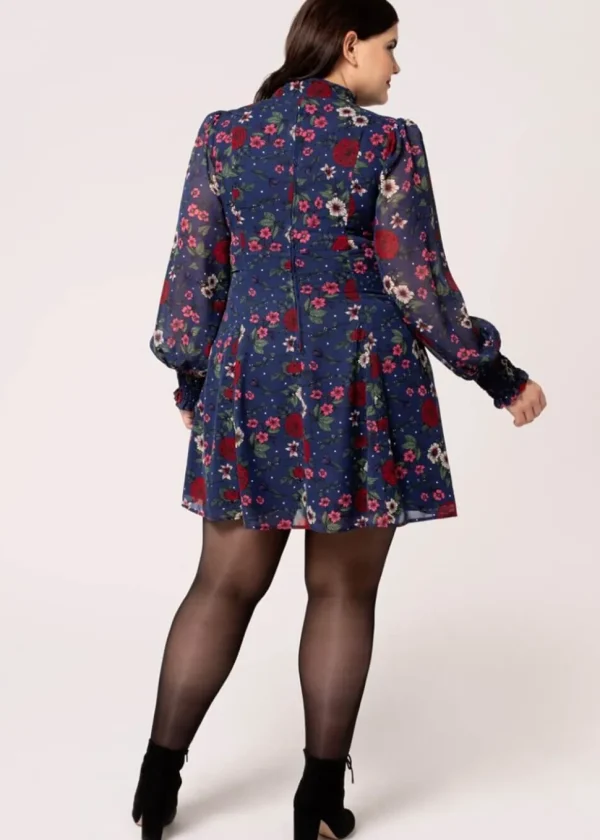 Hell Bunny Camellia Flowers 60's Mini Dress Navy
