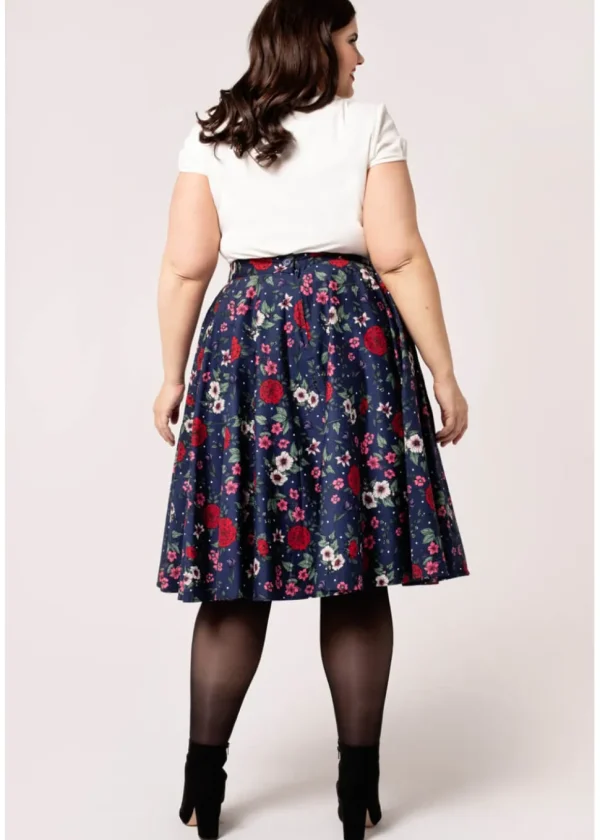 Hell Bunny Camellia Flowers 50's Swing Skirt Navy
