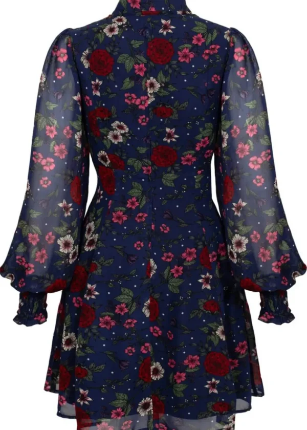 Hell Bunny Camellia Flowers 60's Mini Dress Navy