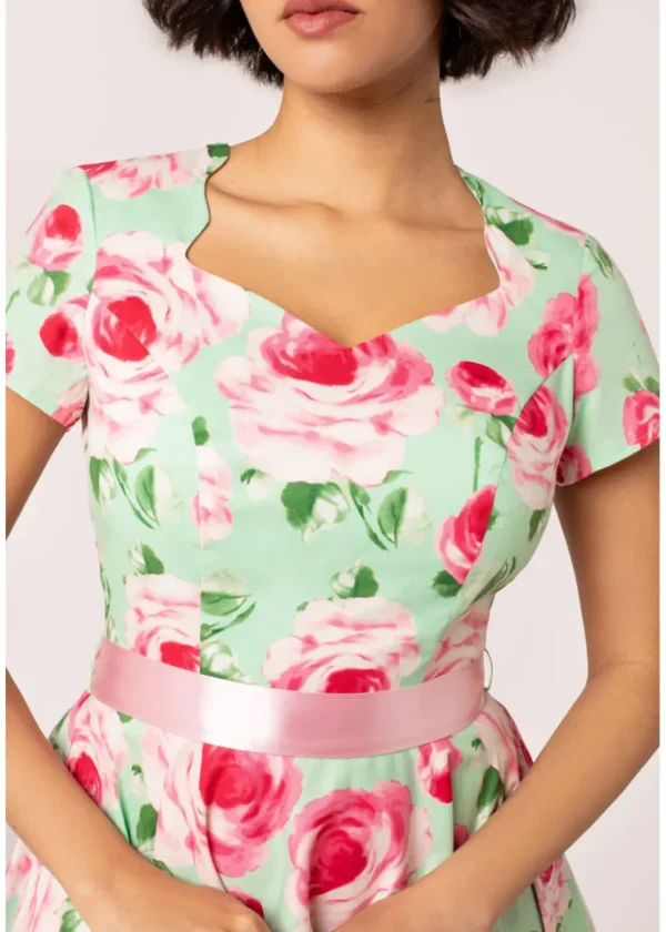 Hell Bunny Camille Roses 50's Swing Dress Mint