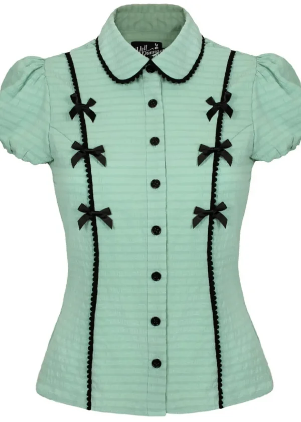 Hell Bunny Casey Bow 40's Blouse Mint Green