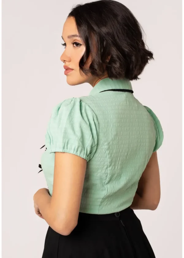 Hell Bunny Casey Bow 40's Blouse Mint Green