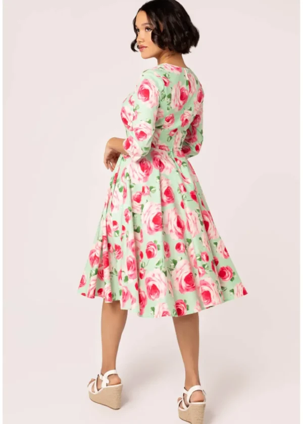 Hell Bunny Claire Roses 50's Swing Dress Mint