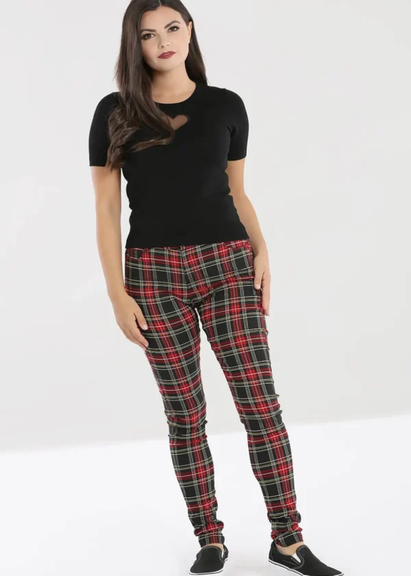 Hell Bunny Clash Tartan Skinny Pants Red