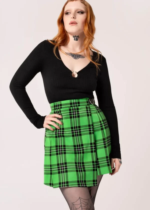 Hell Bunny Corey Tartan Heart 80's Skirt Green