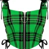 Hell Bunny Corey Tartan Heart 80's Corset Top Green