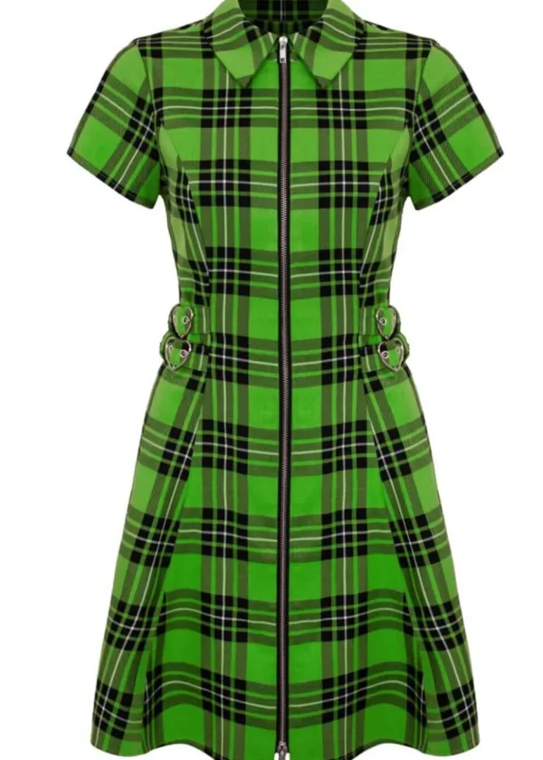 Hell Bunny Corey Tartan Heart 80's Dress Green
