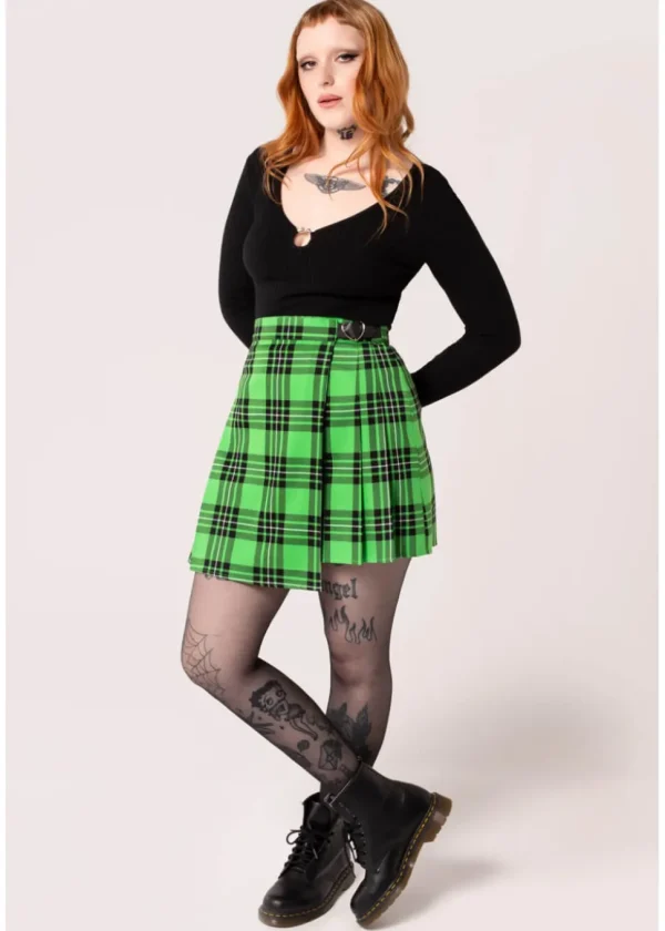 Hell Bunny Corey Tartan Heart 80's Skirt Green