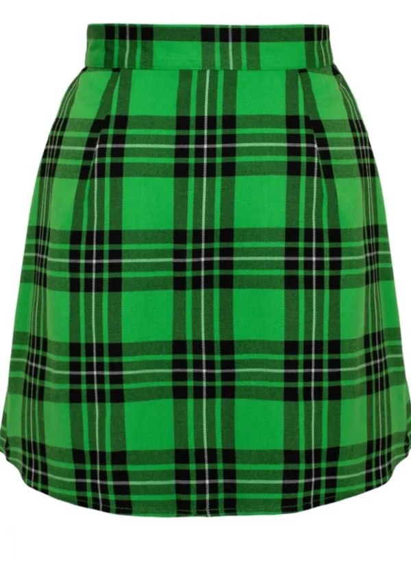 Hell Bunny Corey Tartan Heart 80's Skirt Green