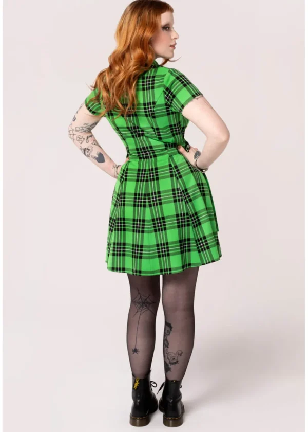 Hell Bunny Corey Tartan Heart 80's Dress Green