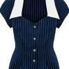 Hell Bunny Costello Pinstripe 40's Blouse Navy Blue