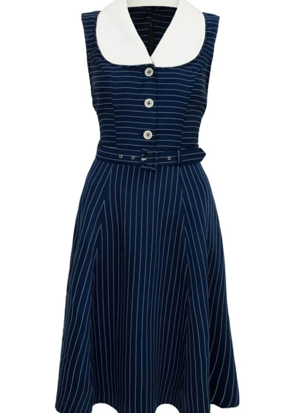 Hell Bunny Costello Pinstripe 40's Swing Dress Navy