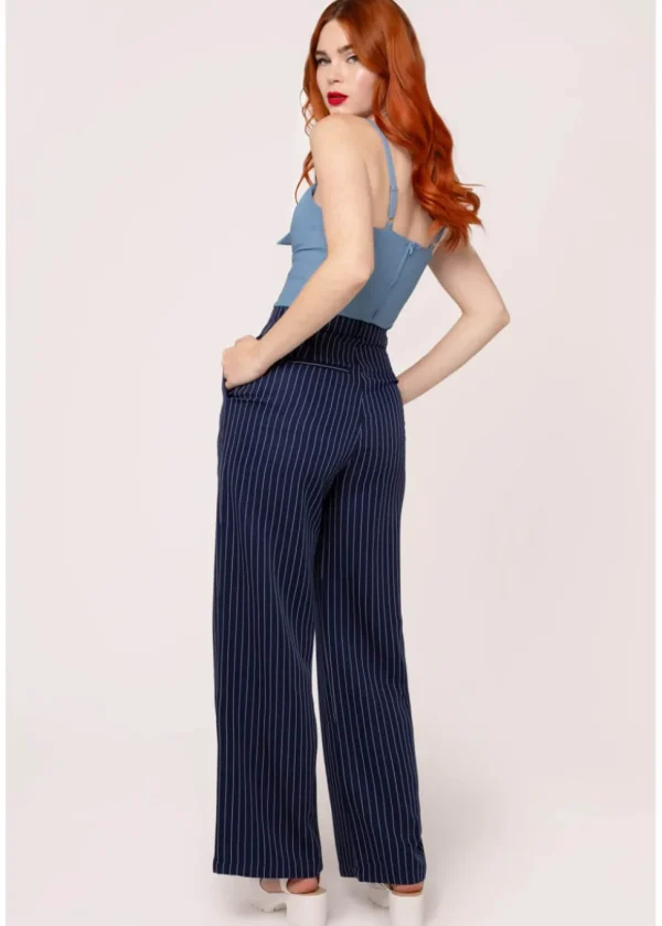 Hell Bunny Costello Pinstripe 40's Trousers Navy